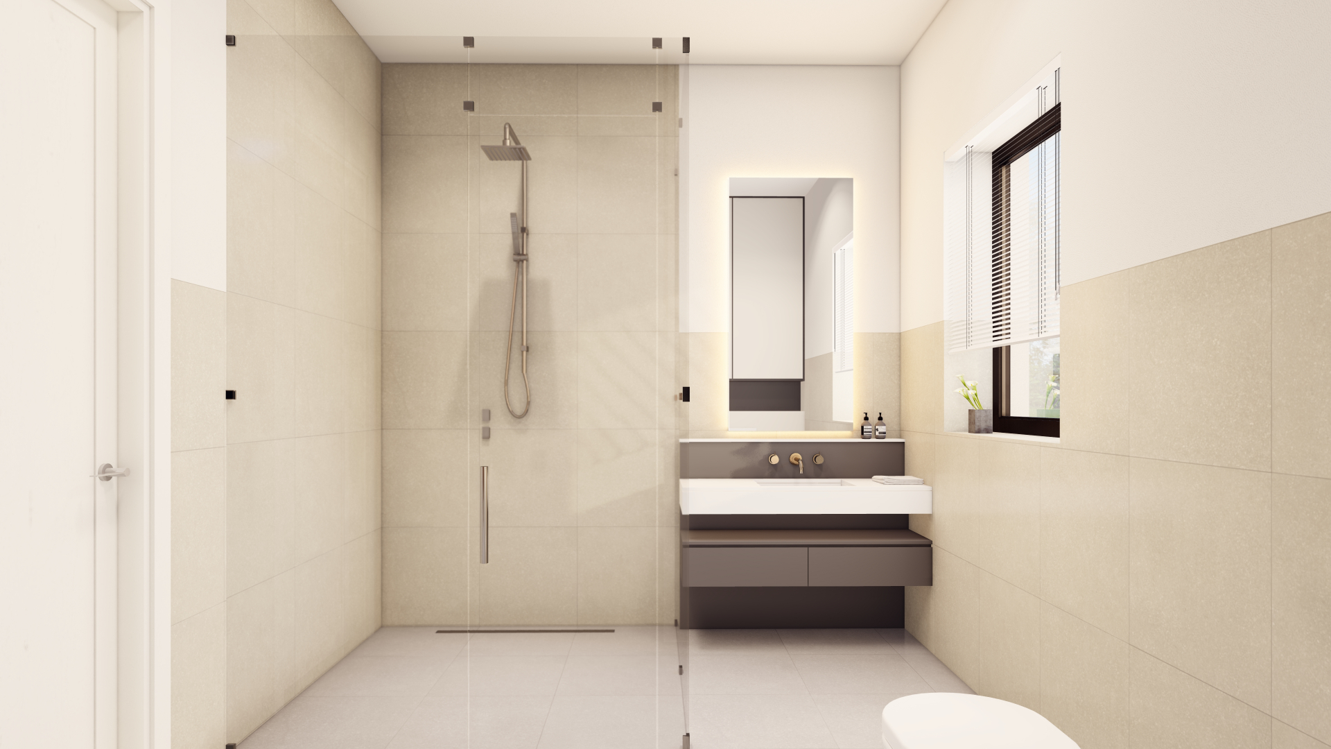 Badezimmer mit bodengleicher Dusche